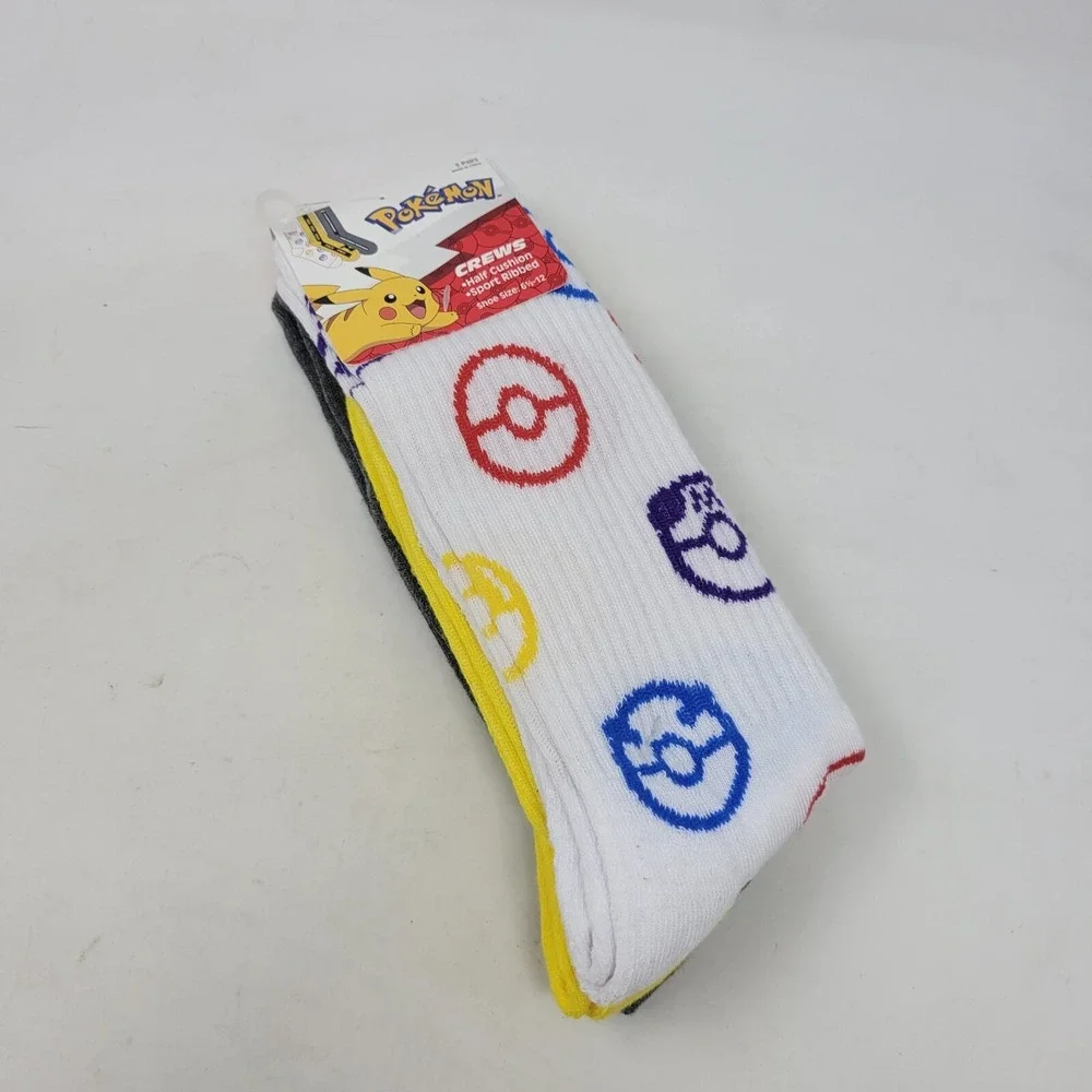 3 Pairs Pokémon Crew Socks (Unisex, Size 6.5–12, New Sealed)‎